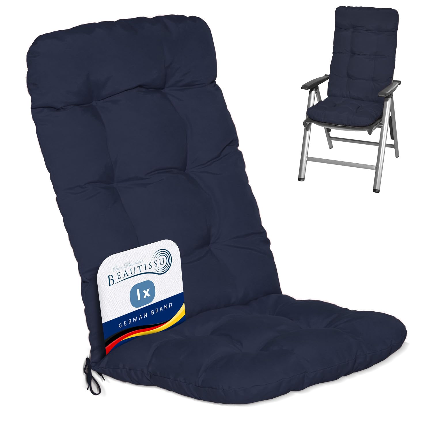 Beautissu Highback Garden Chair Cushions Set 120x50x8 cm - Dark Blue Outdoor Seat Cushions for Garden Chairs with Backs Pillows for Recliner Patio Sunbed Bench - Flair HL — image 1