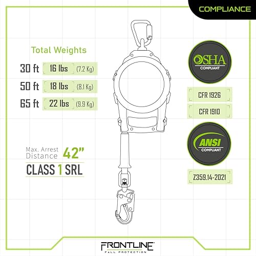 Miniatura 6 de Frontline RPGC50 Cable de una sola pata SRL de 50 pies con extremo de gancho de acero con asa de transporte y lema  SRL cumple con OSHA y ANSI
