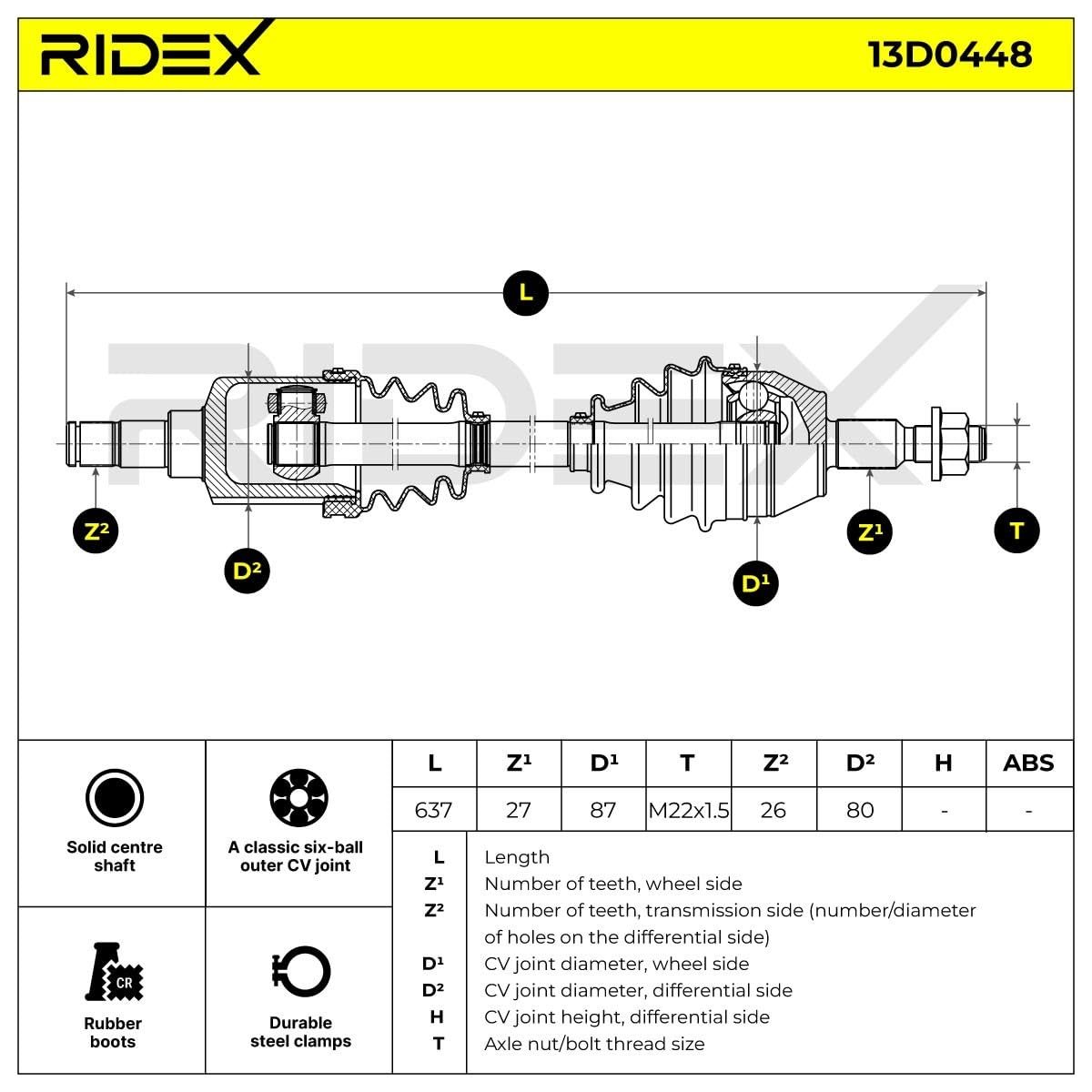 RIDEX 13D0448 Semiasse Anteriore Sinistra Compatibilità con FORD FOCUS III