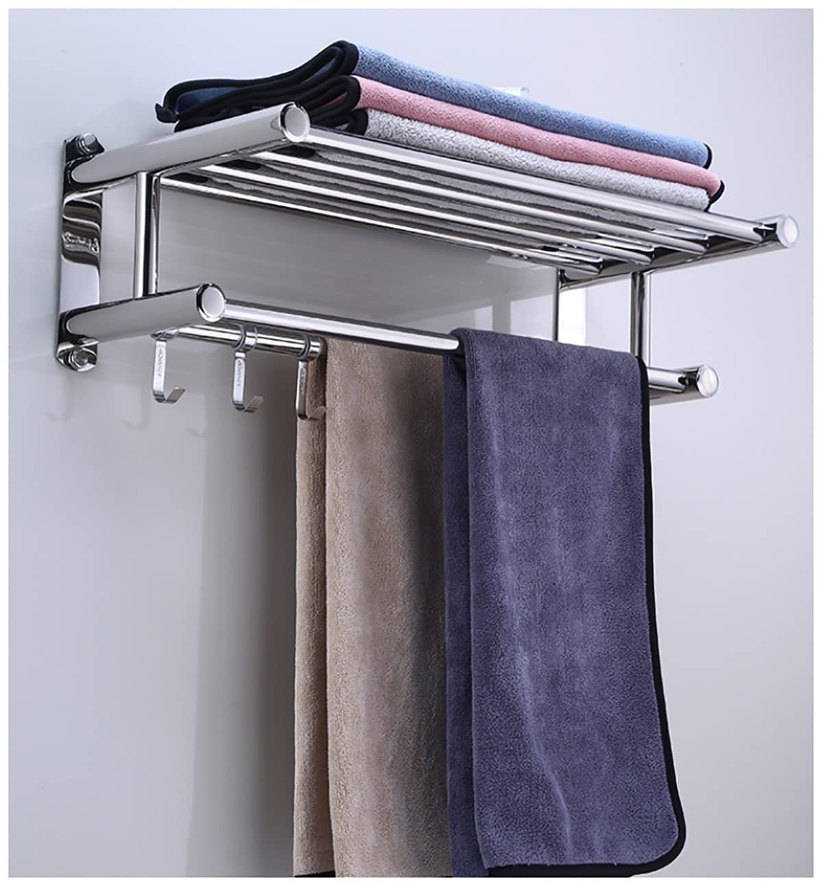 Porte-serviettes double mural en inox pour salle de bain moderne et design compact hôtelier