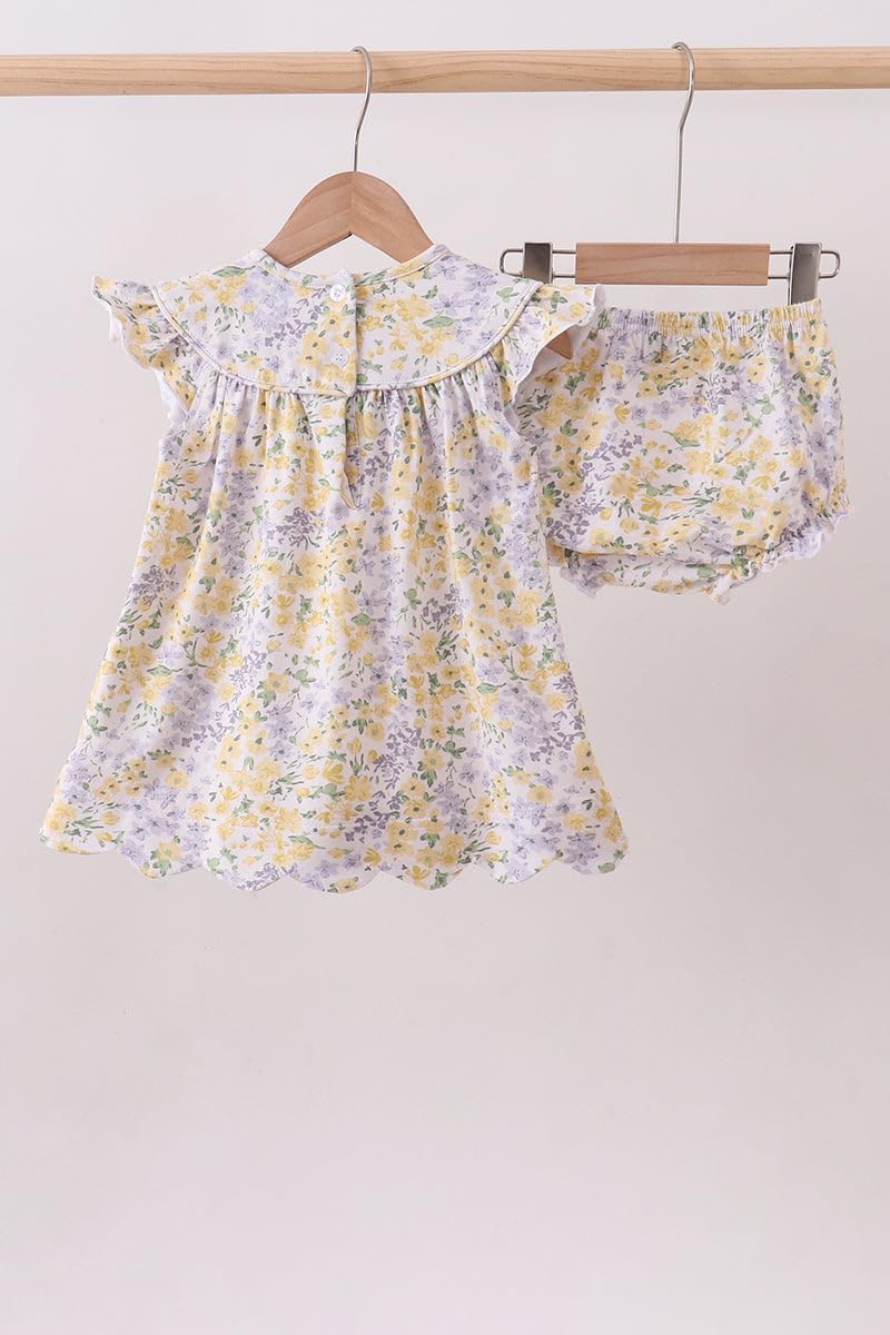 abby&evie Mustard floral bunny embroidery bloomer set