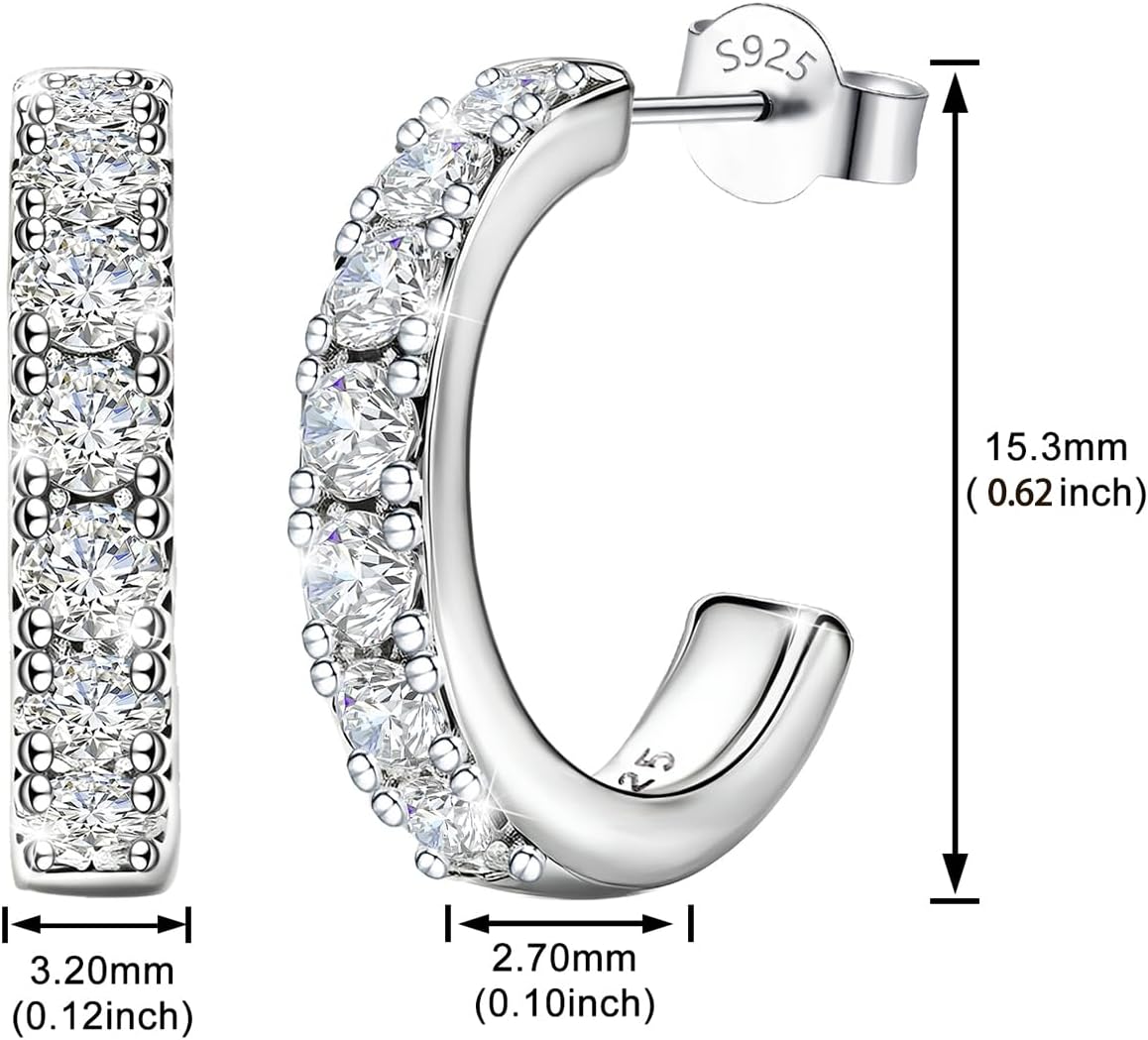 Sterling Silver Open Hoop Earrings for Women Hypoallergenic Cubic Zirconia Half Hoop Earrings Sparkly Jewelry Gift - Image 6