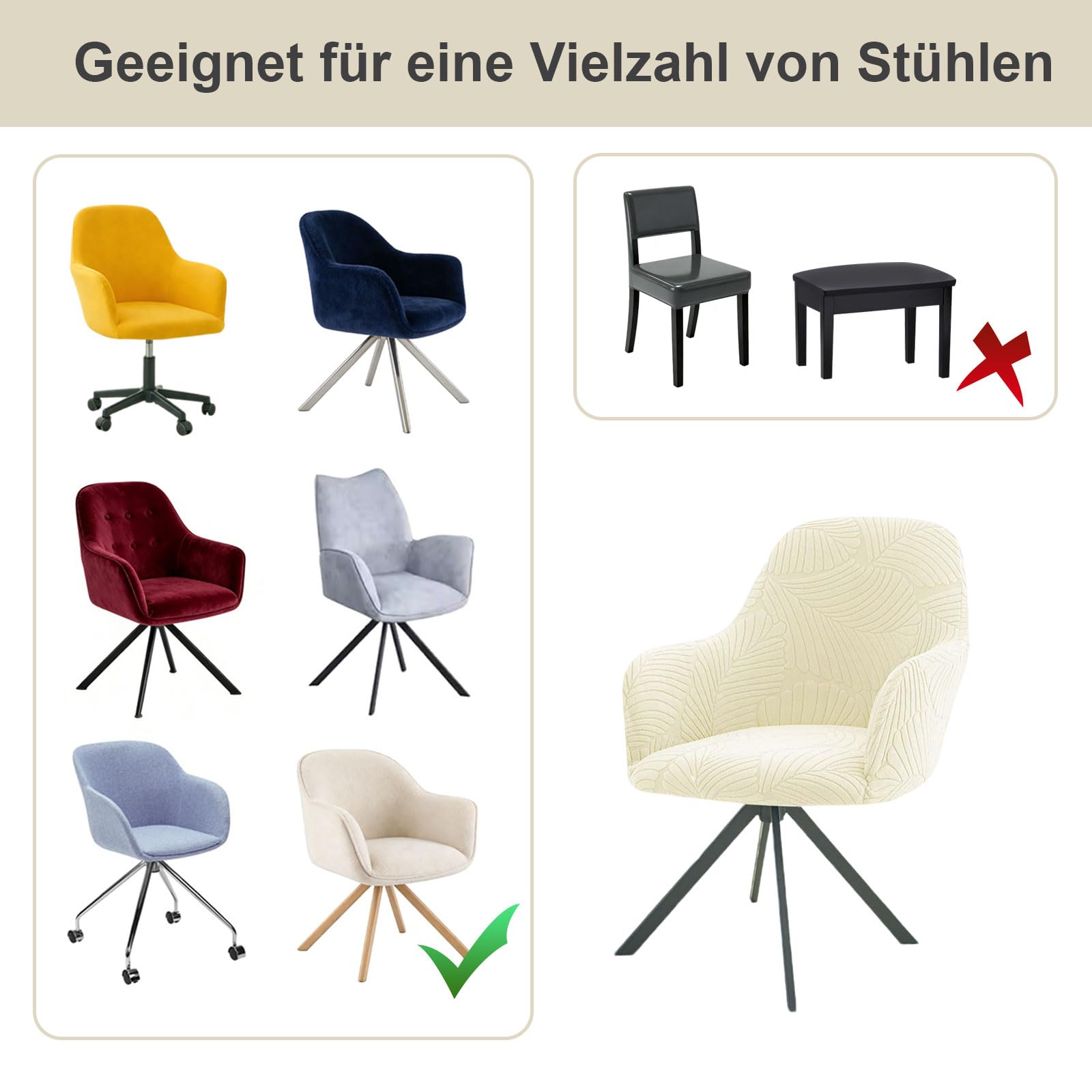 Stuhlhussen Armlehne, 2 Stück Stretch Stuhlbezug mit Armlehne, Vollständige Abdeckung Abnehmbare Stuhlbezug, Jacquard Stuhlabdeckung, für Bürostuhl, Computerstuhl, Drehstuhl, Beige