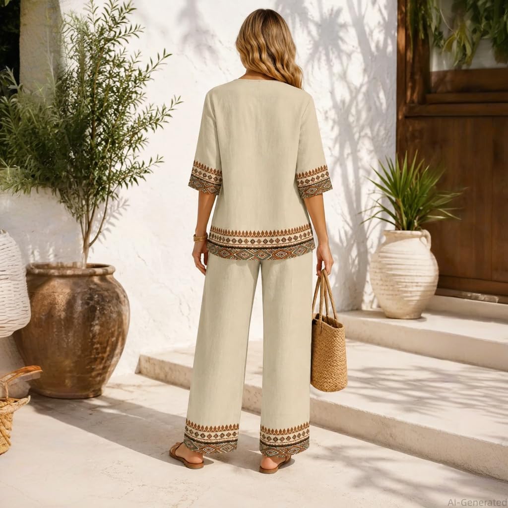 2 Piece Sets for Women Summer Spring Outfits Lounge Sets V-Neck 3/4 Sleeve Set Resort Wear Travel Fashion Matching