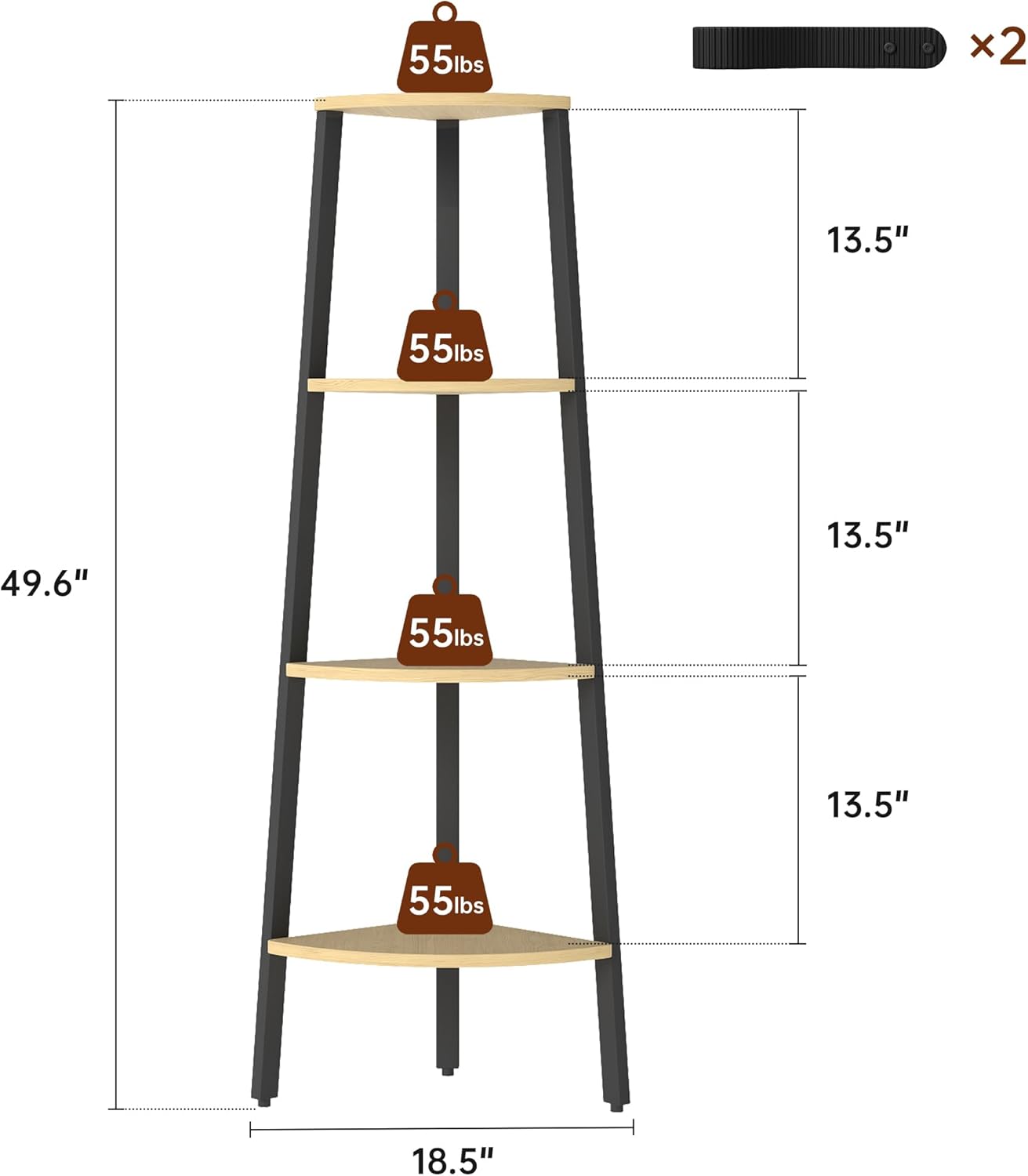 Corner Bookshelf with Sturdy Metal Frame, 4-Tier Multi-Function Storage Shelf & Plant Stand for Living Room, Bedroom, Office, Kitchen - Small Space Organizer, Natural Oak