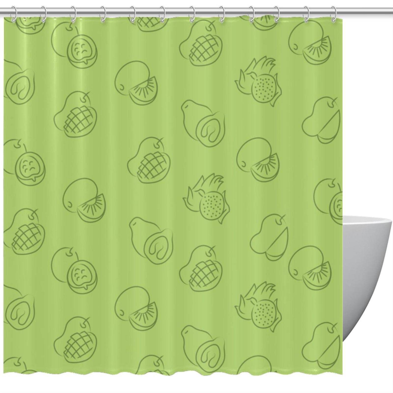 Rideau de douche fruits dessinés à la main avec finitions soignées en textile durable