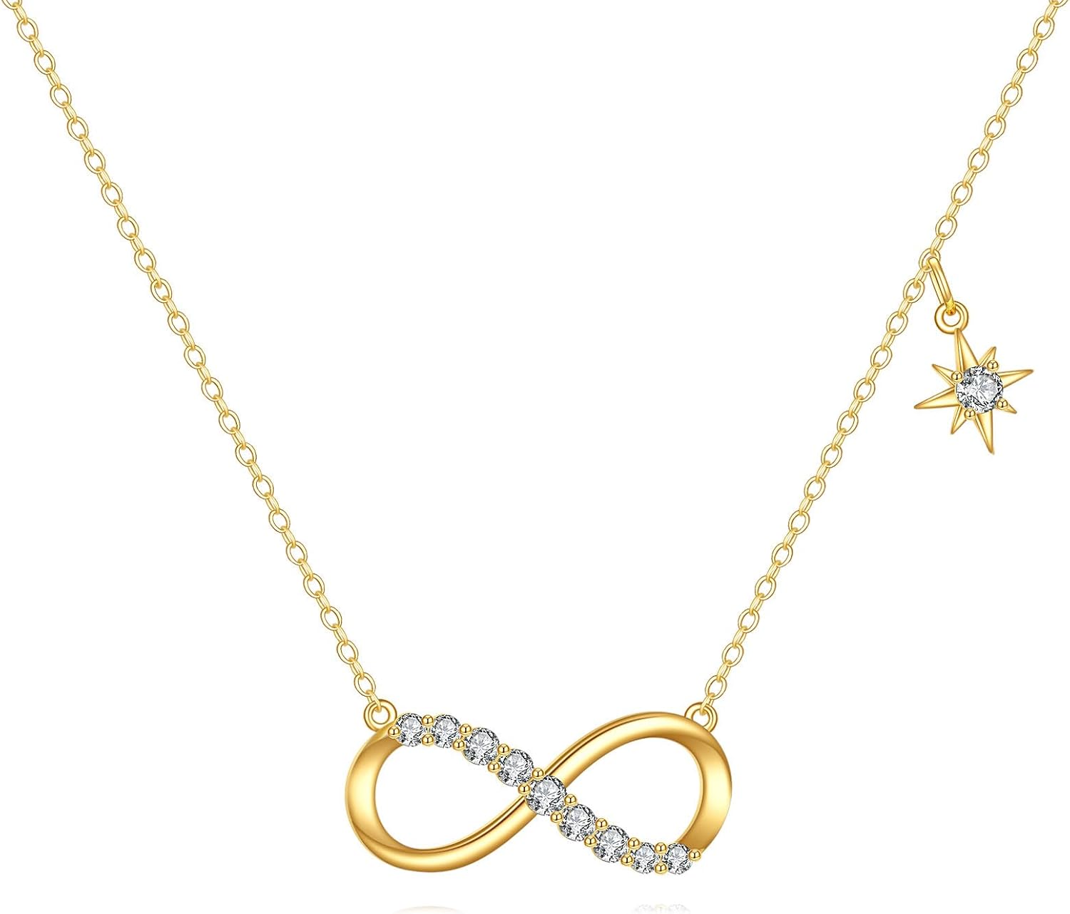 SISGEM 14k Gold 0.21 Carat Lab Grown Diamond North Star Infinity Necklaces for Women, 14kt Gold Jewelry Gift for Her, 16-18 Inches