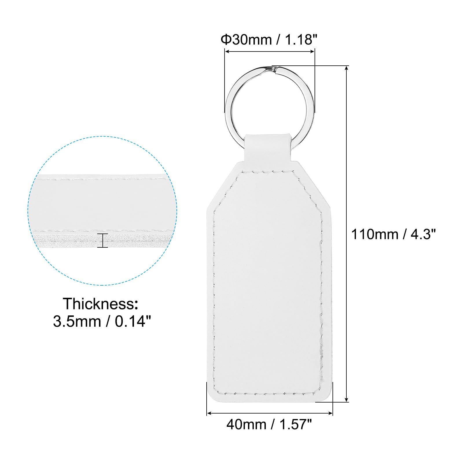 PATIKIL Sublimation Keychain Blanks, 6 Pack PU Leather Keychain Blanks Key Fob with Rings for DIY Keyring Car Home Keys White - Image 2