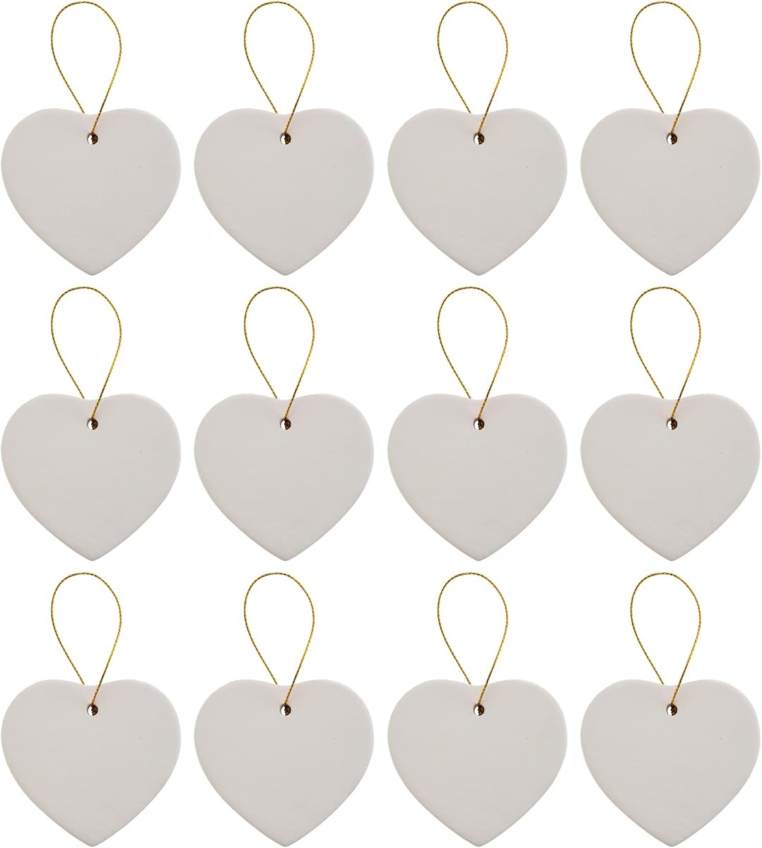 Creative Hobbies Ready to Paint DIY Ceramic Bisque Heart Ornaments with Hanger for Christmas Tree and Holiday Decoration | Pack of 12
