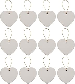 Creative Hobbies Ready to Paint DIY Ceramic Bisque Heart Ornaments with Hanger for Christmas Tree and Holiday Decoration | Pack of 12