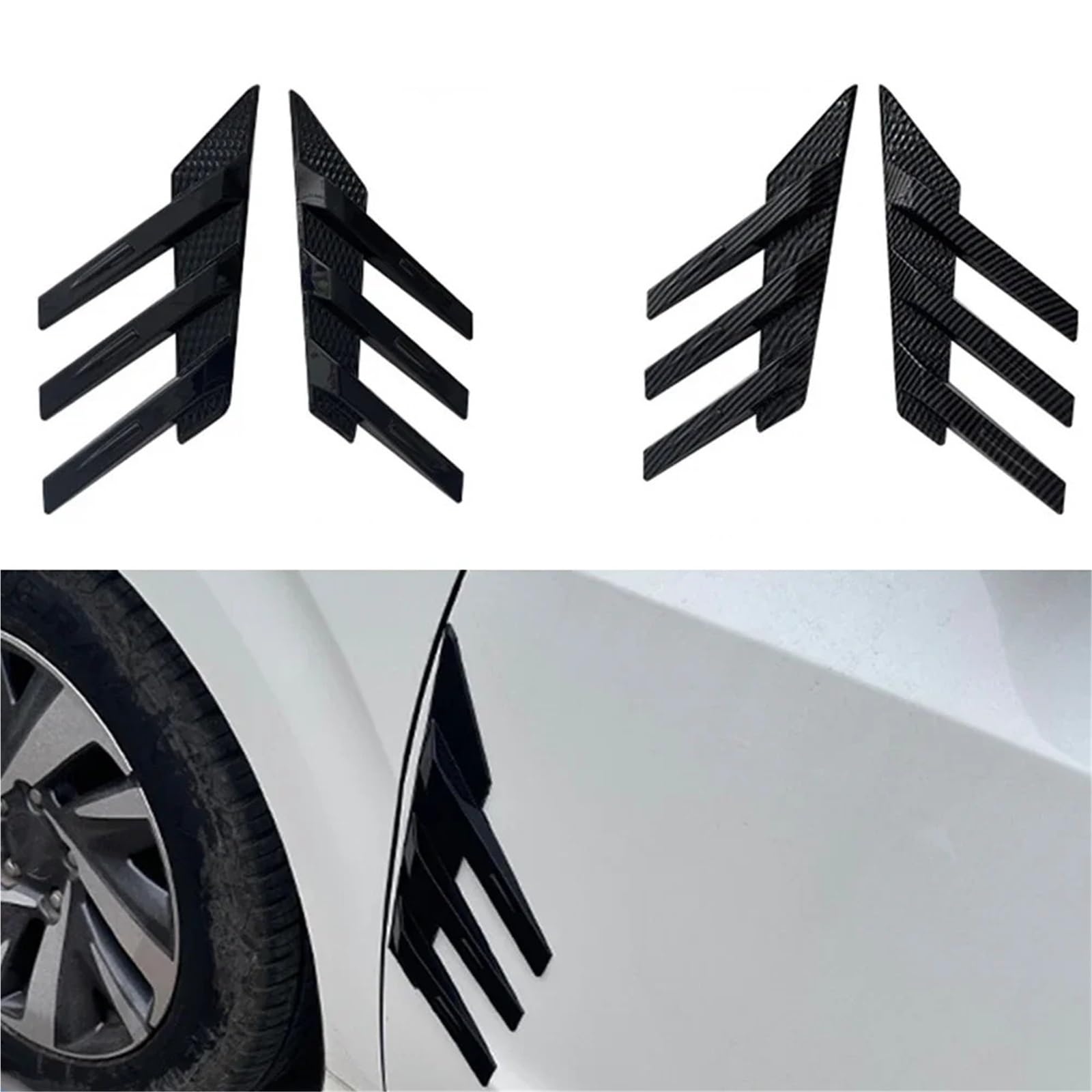 Autofensterleisten Heckscheiben-Seitenspoiler-Lüftungsöffnungen, Dekoration, allgemeine Fensterlamellen, universelles dekoratives Außenflügelzubehör Jalousien-Autoaufkleber(Carbon Fiber Look)