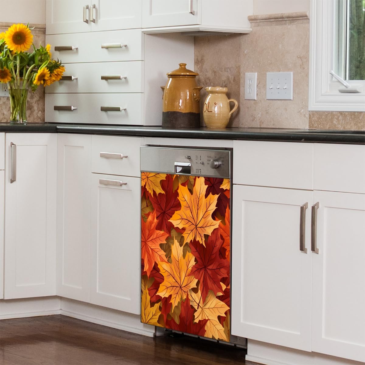 Dishwasher Magnet Cover Fall Maple Leaves Autumn Decorative Magnetic Dishwasher Door Cover Panel for Kitchen Home Decor Refrigerator Decals Washing Machine stickers 23"x26"