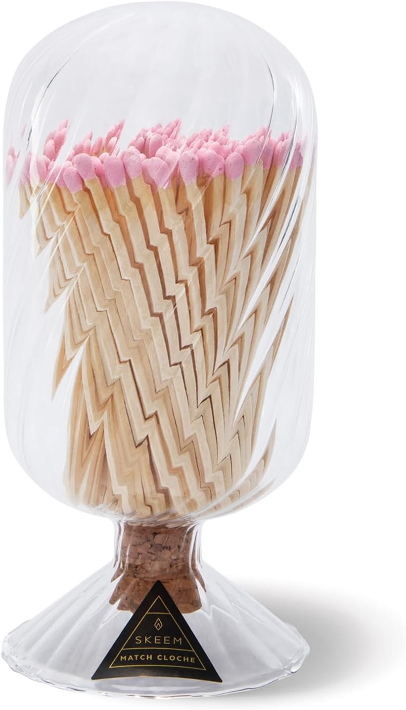 Skeem Helix Match Cloche with Striker - Includes 120 4 Inch White-Tipped Matches - Decorative Matches in a Jar