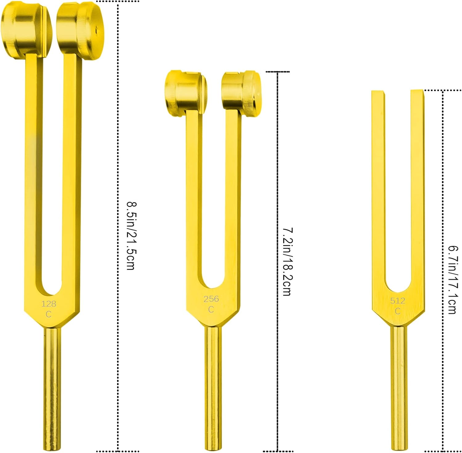Tuning Fork Set 128Hz 256Hz 512Hz with Reflex Hammer, Gold Aluminum Alloy Tuning Forks for Sound Therapy, Meditation & Yoga, 3 PCS thumbnail
