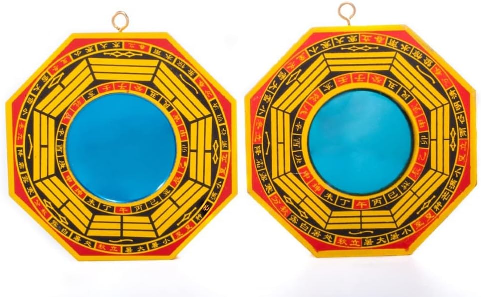 DMtse 4 Inch Bagua Mirror Set of 2 for Protection; One Concave Mirror for protection against passive negative energy & One Convex Mirror for protection against active harmful energy