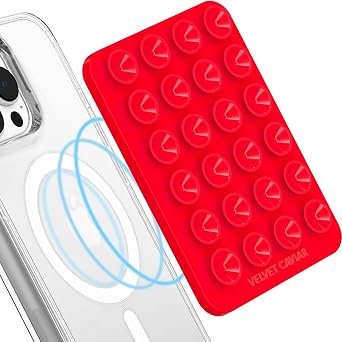 Velvet Caviar Suction Cup Phone Case Mount Compatible with MagSafe Devices Only - Magnetic Silicone Sticky Phone Grip Holder for iPhone Back of Phone - Mirror Gripper (Red)