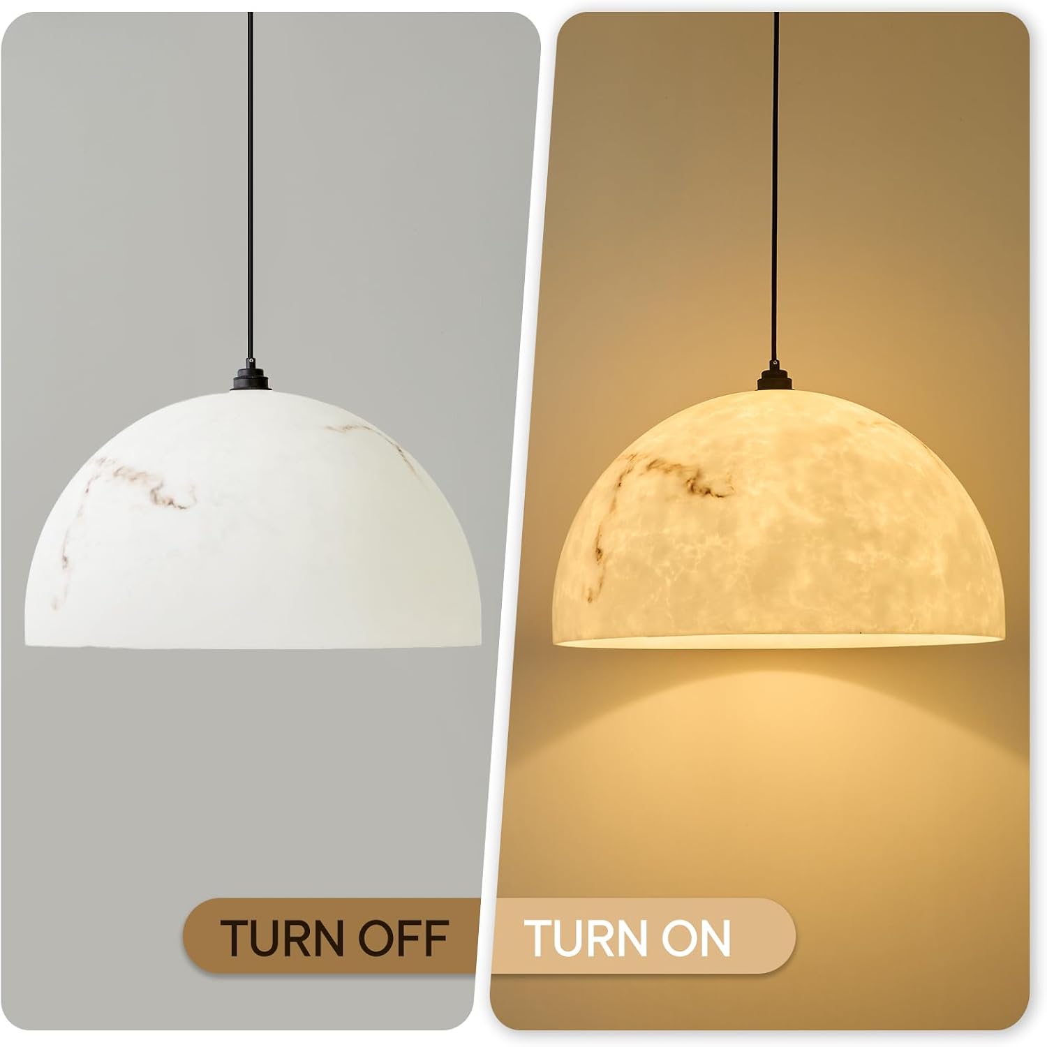 Hand-Cast Faux Alabaster Pendant Light, 19.7" Faux Marble Look Hemisphere Dome Hanging Lamp, Organic Modern Mid-Century Statement Lighting for Living Room, Kitchen Island, Dining Room and Foyer image 5