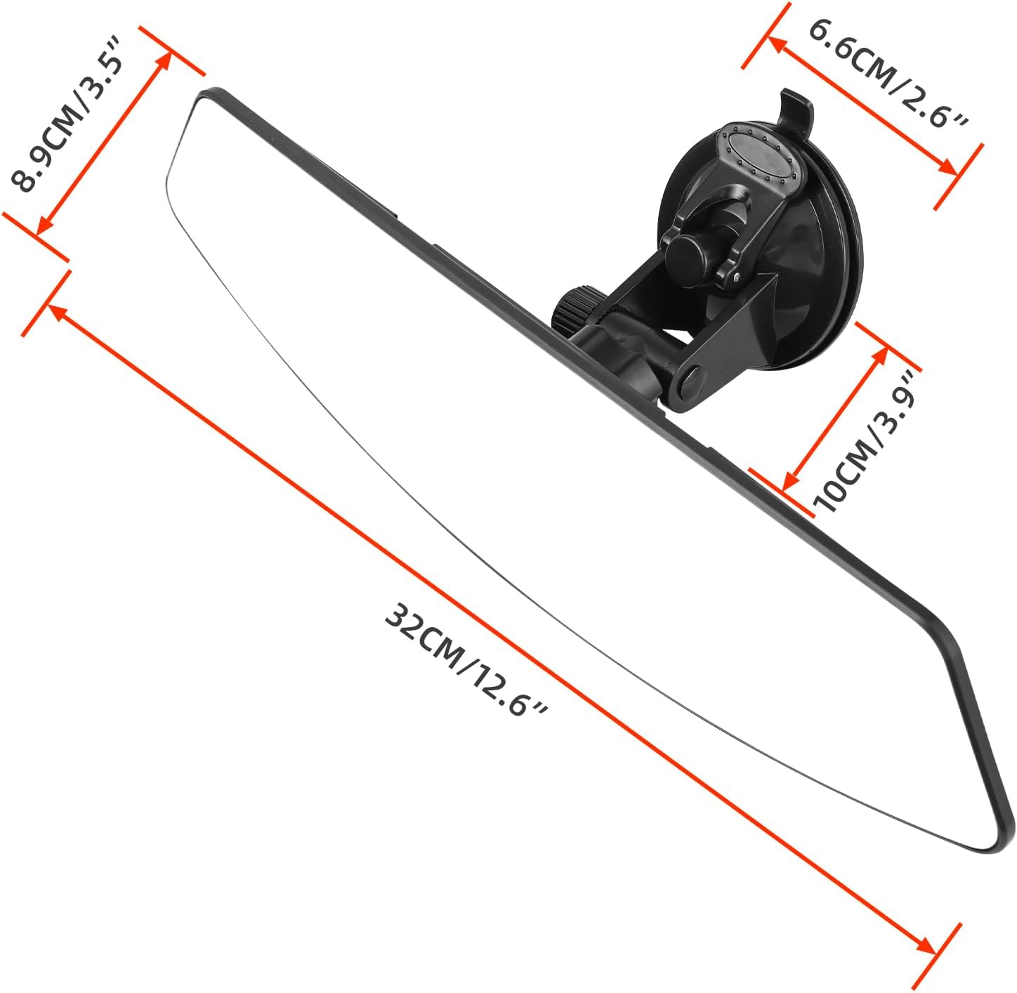 12.6" Large Trapezoidal Convex Rear View Mirror, Suction Cup Anti-Glare Rearview White Mirror with Panoramic Wide Angle Mounted on Windshield for RV Marine Auto Boat Truck SUV Van