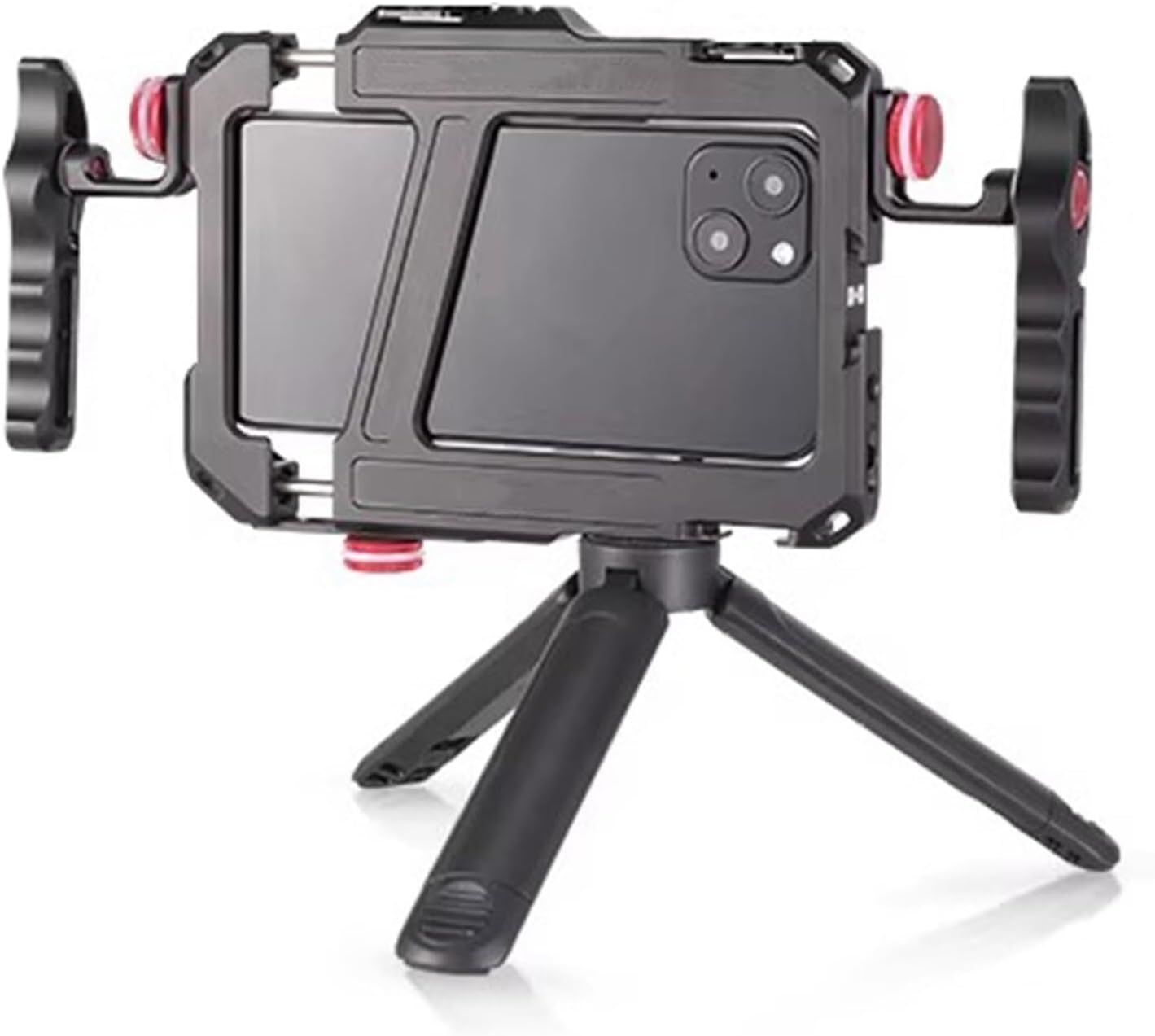 Smartphone Cage Rig with Dual Handles, Universal Quick Release Phone Stabilizer Kit, with Dual Handle Modes， with QR Tripod, Cold Shoe Mounts, for Vlogging/Video Shooting