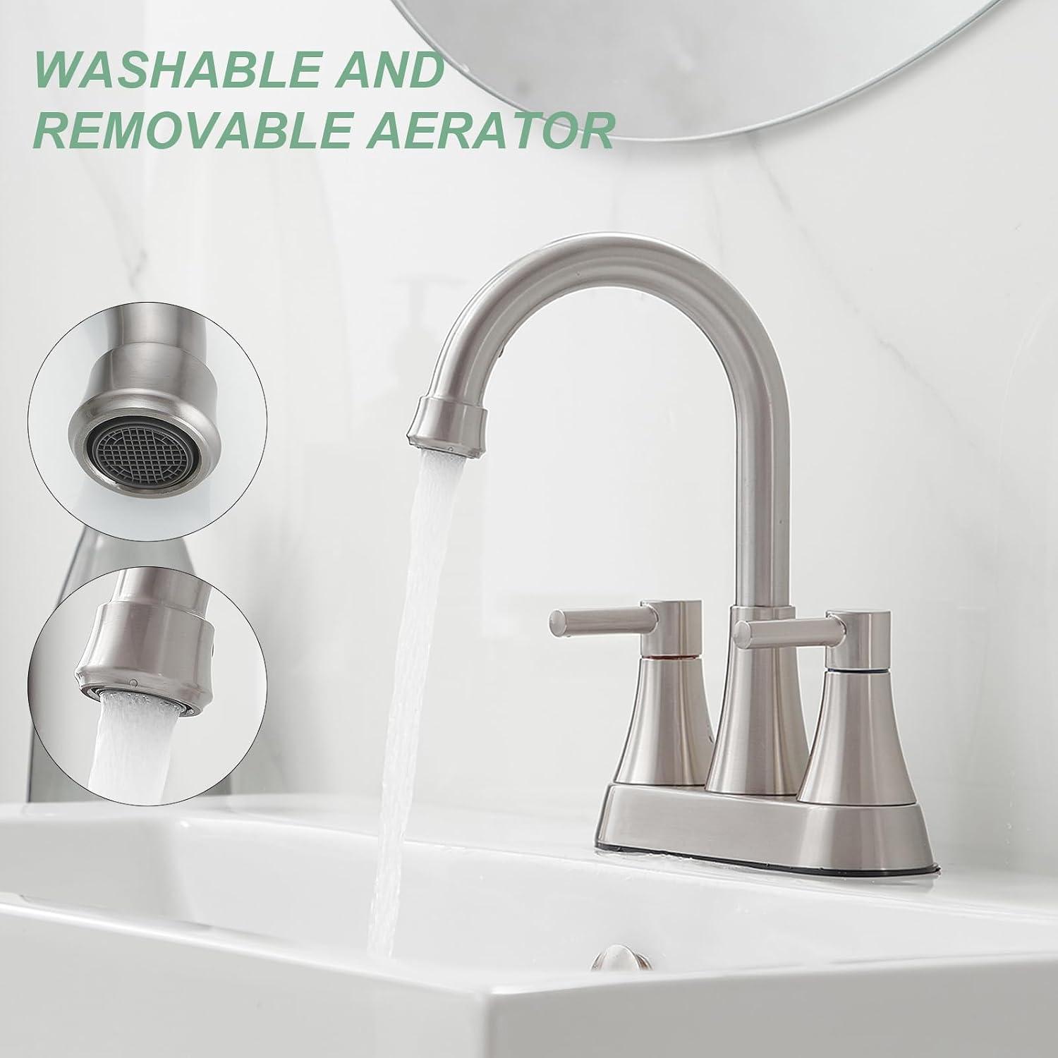 Bathroom Faucets for Sink 3 Hole, 2 Handle Bathroom Sink Faucet, Aluminum Alloy Sink Faucet with Pop Up Drain and Supply Line, Brushed Nickel