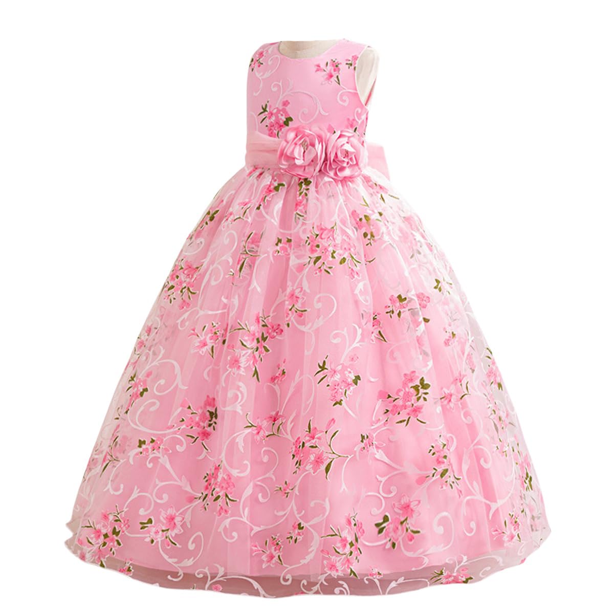Flower Girl Lace Dress Sleeveless, Length Dress Floral Embroidered Toddler Tulle Dresses for Girls