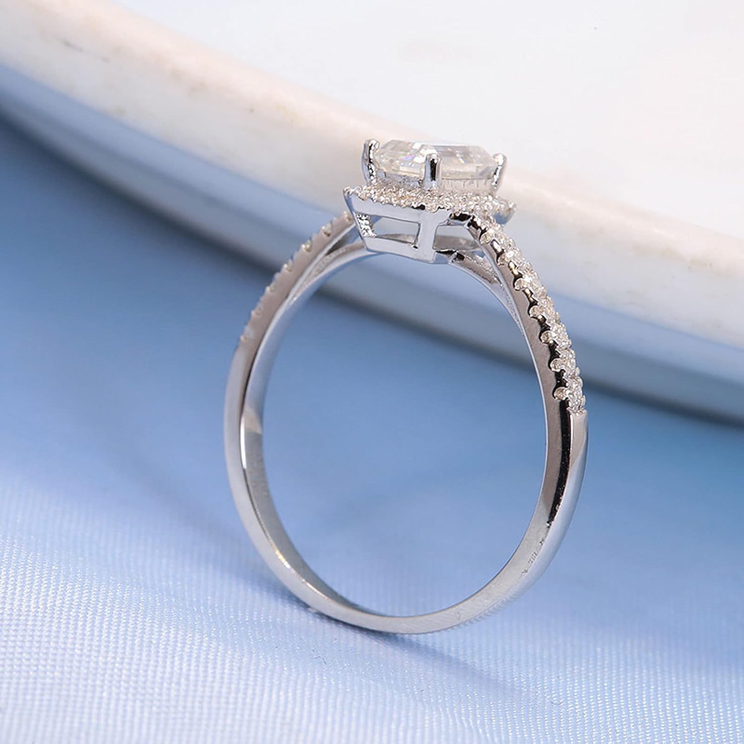 WSX 10k 14k 18k Solid Gold Emerald Engagement Promise Ring, Personalized Moissanite Ring Gifts for Her Wedding