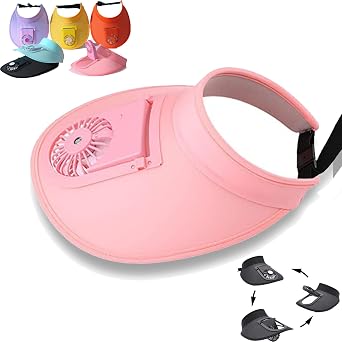 Sun Visor with Fan, Sun Visor Hat with Fan, Visor Fan, 3 Gear Wind Speed and USB Rechargeable Large Area Sun Protection Pink