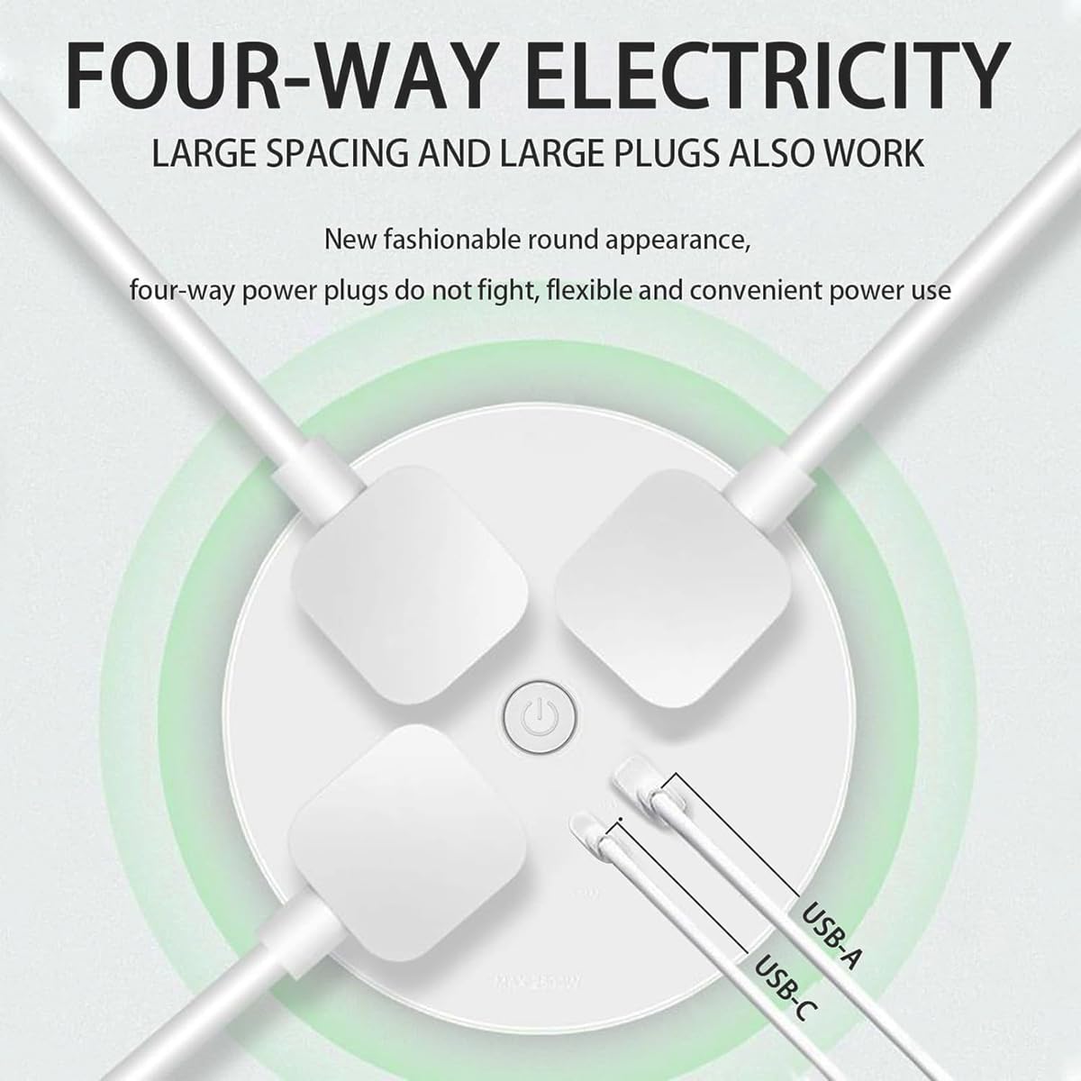 Electrical Outlet Rotating Telescopic Extender Stick,180° Swivel, Can Telescopic17-27in for Hard-to-Reach Outlets Behind Couches & Desks, 2 AC Outlets, USB-A/USB-C Fast Charging Port (Circle 1PCS)