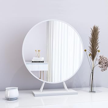 Round Vanity Mirror 30cm/40cm/50cm - Stylish Table for Dressing Table/Desk/Bathroom/Bedroom, Elegant White Finish, Perfect Home Decor Accessory