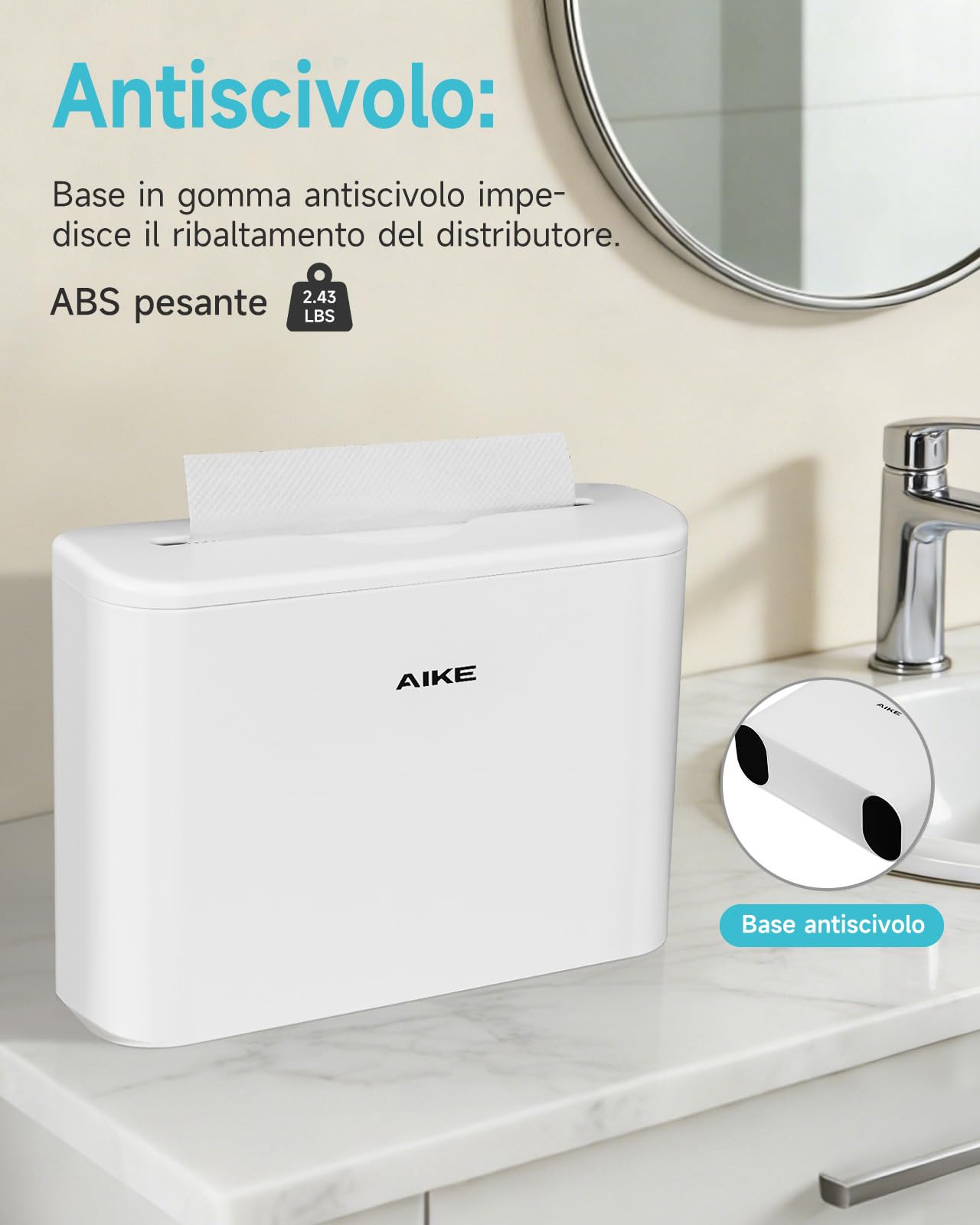AIKE Dispenser Carta Asciugaman per Z-Fold & Multi-piega 25 x 9,8 cm | 200+ Fogli, Design Compatto per Posizionamento Flessibile, Cuscinetti Adesivi Antiscivolo, Superfici Facili da Pulire