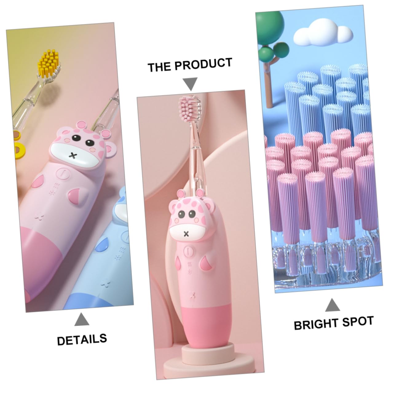 Vaguelly 1 Set Elektrische Zahnbürste Set Babyzahnbürste Baby Kinder Niedliche Elektronische Cartoon Rosa PC