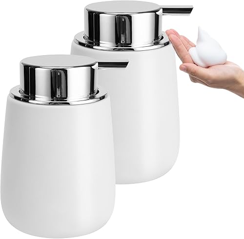 Dispensador de espuma de jabón de cerámica con bomba fácil de prensar, dispensador de espuma de mano para champú, baño, cocina, 12 onzas, 2 unidades
