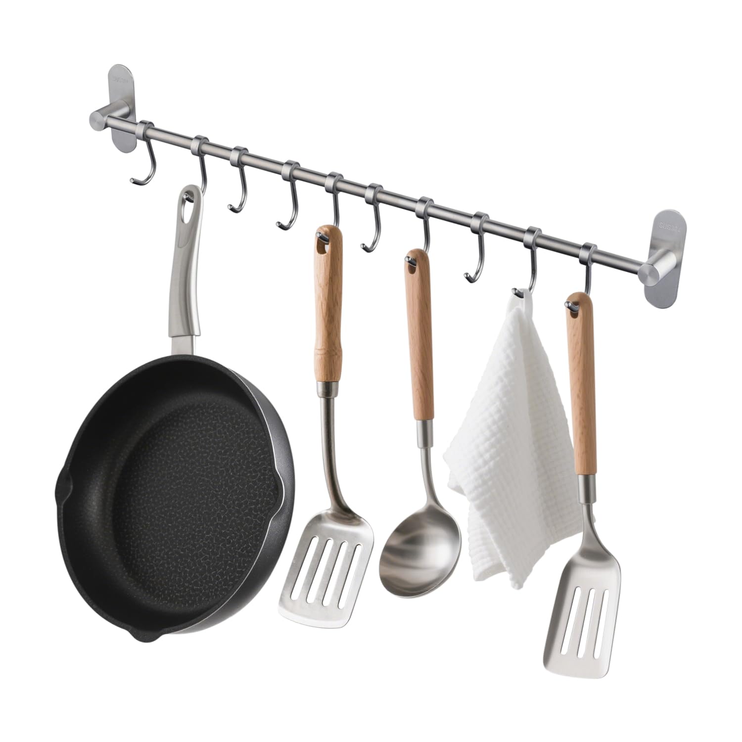 Kelelife 10 Hooks Organizer Rack With Stainless Steel Kitchen Utensil Holder, Brushed Nickel