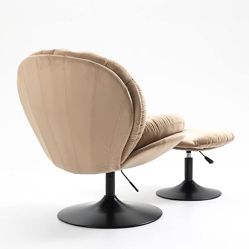 Miniatura 4 de Silla decorativa de terciopelo con otomana sillón giratorio cómodo de 360 pies con reposapiés sillón de descanso ajustable altura otomana para sala