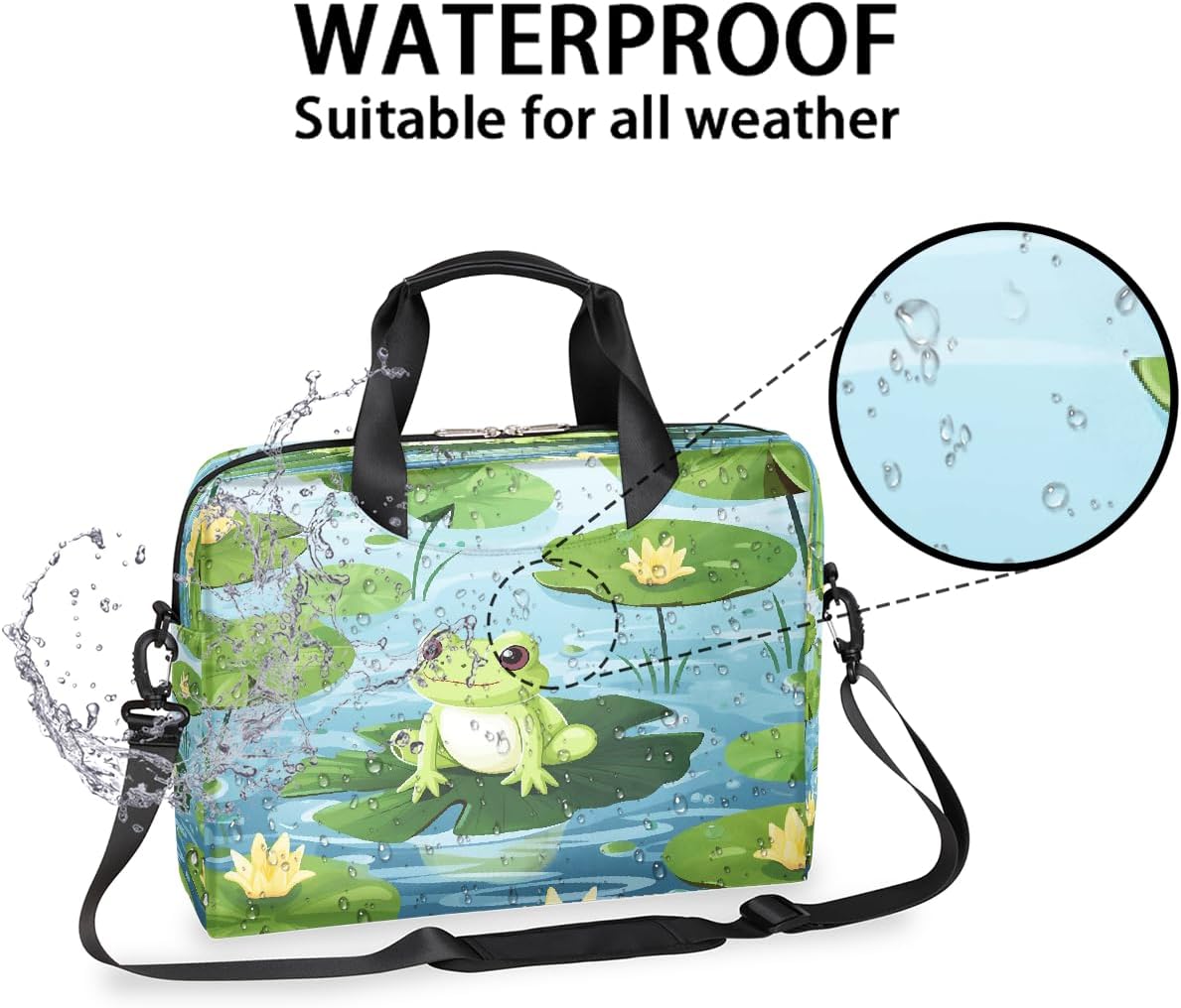 Cute Frog Animal Lotus Leaves Laptop Bag Carrying Case 15.6 Inch Laptop Briefcase Messenger Shoulder Bag for Tablet Computer Bag for Travle Business Men Women