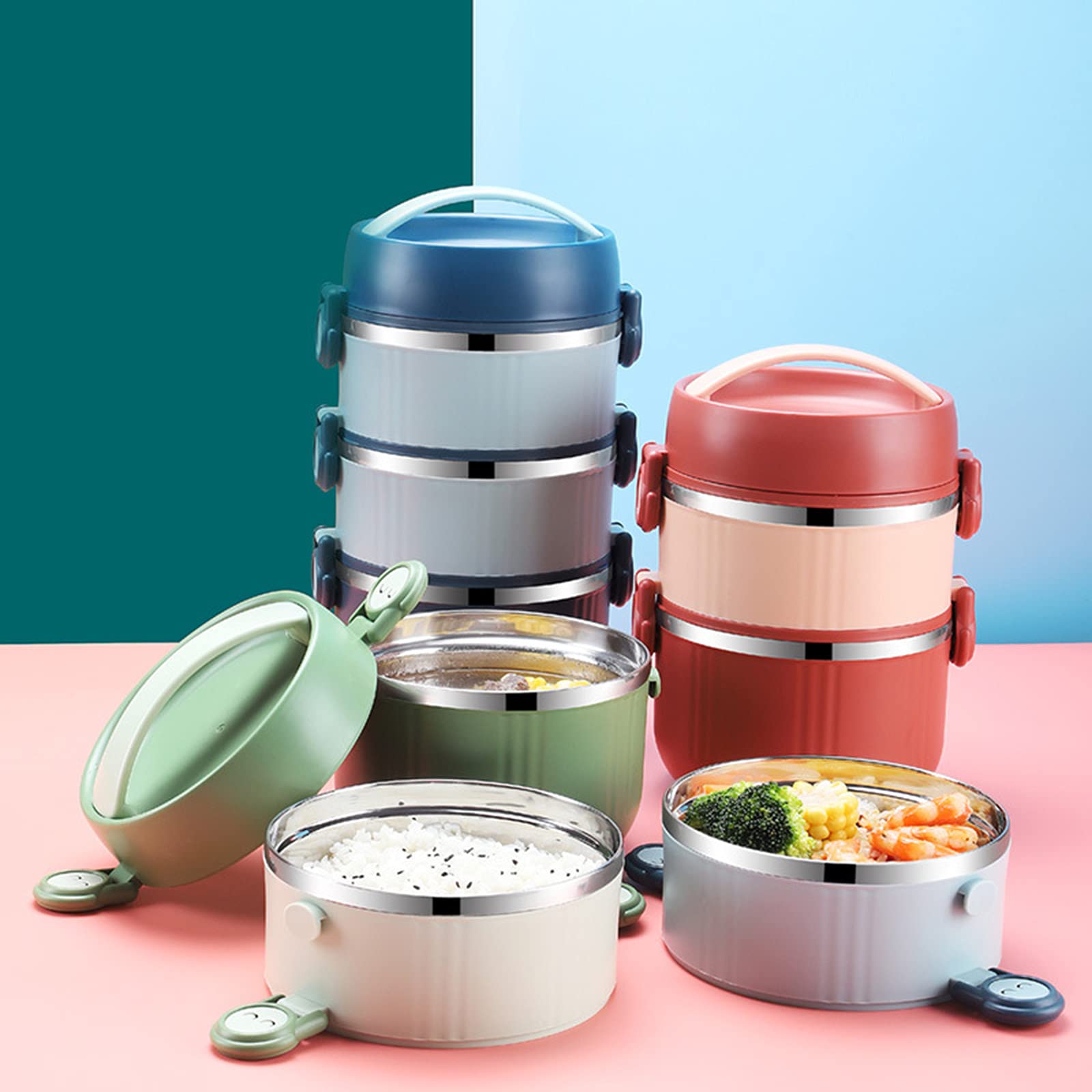 Fiambrera térmica de 4 Niveles con Bolsa para el Almuerzo: Mantiene la Comida Caliente o fría para niños, Adultos, la Escuela, la Oficina, los picnics y los Viajes. Colo