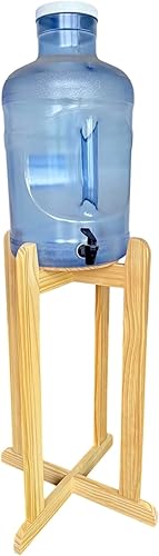 Miniatura 6 de Soporte de madera para piso, barniz natural, 27 pulgadas para agua Crock, botellas de agua, jarra de agua de 3 y 5 galones y plantas