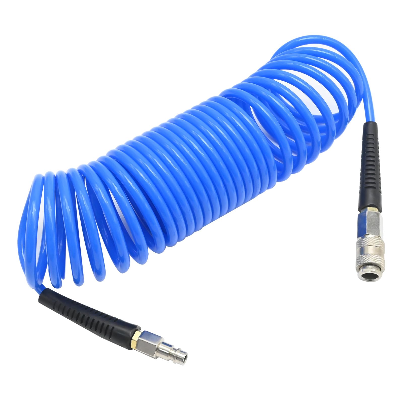 Ollanoos Air Compressor Hose 7.5m, 5mm ID x 8mm OD Air Line Hose with Bend Restrictor, 1/4" Europe Quick Coupler and Plug, Blue