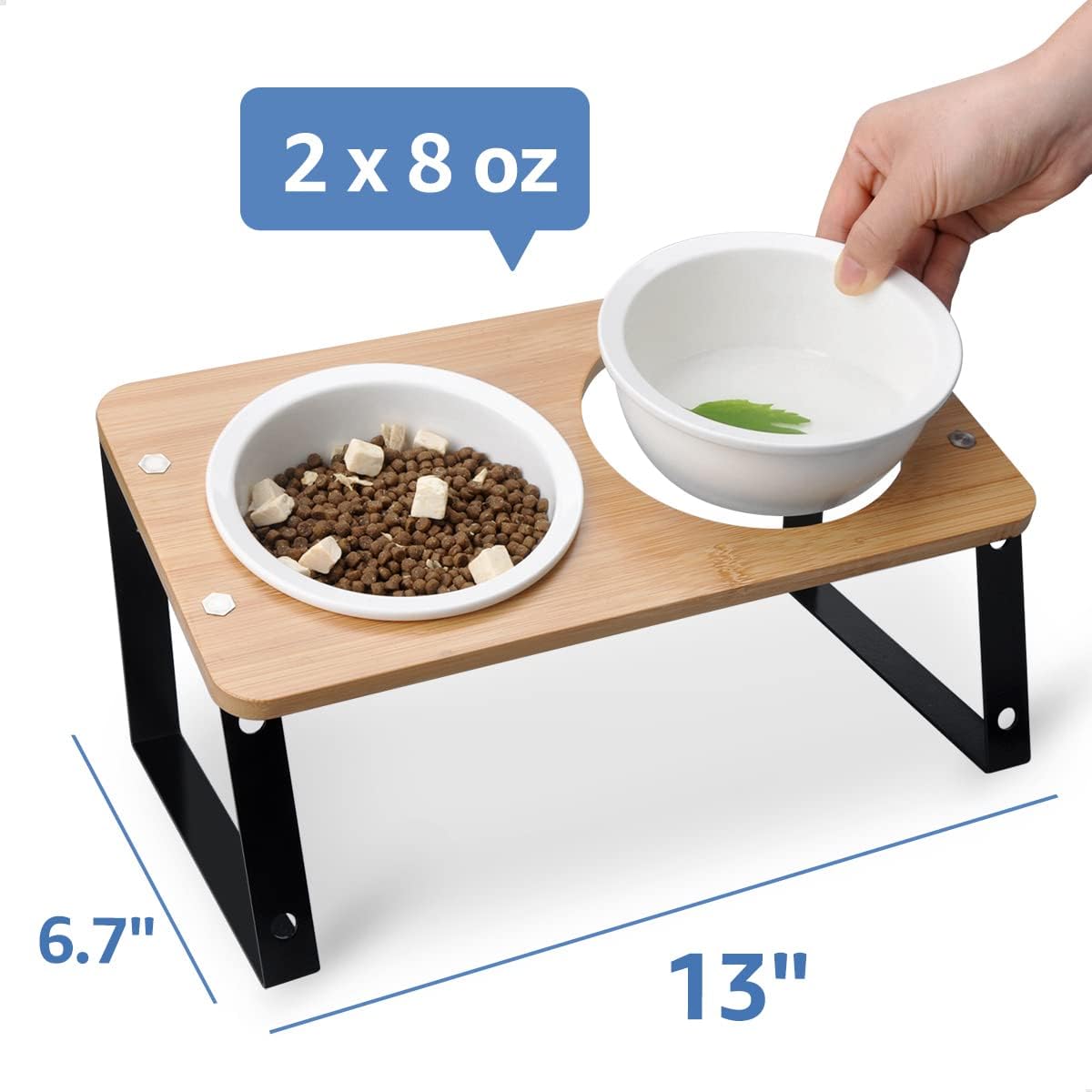 AYADA Elevated Cat Bowls, Height Adjustable Raised with Stand Lifted Ergonomic Anti Vomiting Non Slip Slanted Tilted Double Bowls Food Water Ceramic