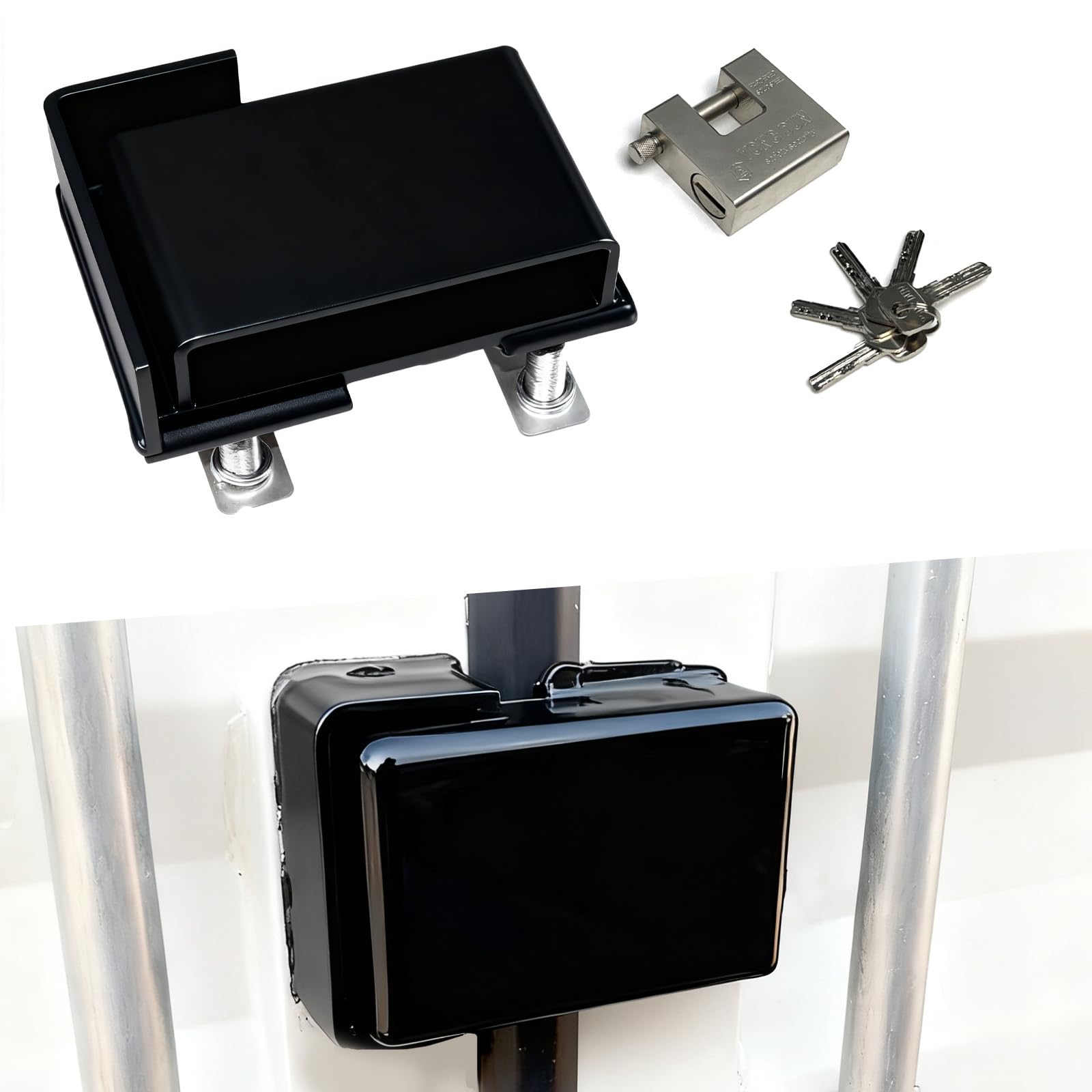 Nrovonis Shipping Container Lock box, Protection Device Heavy Duty Bolt-on Security Accessories with Padlock & 5 Keys (Black)