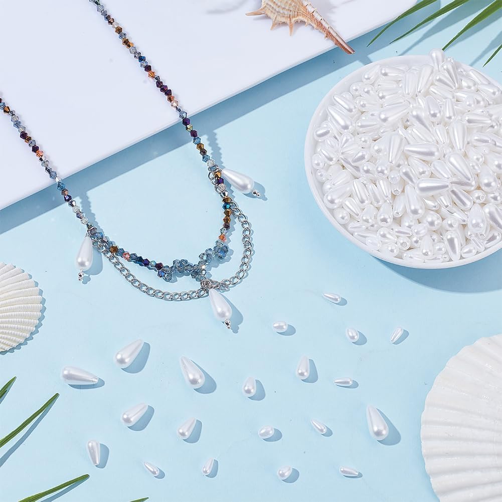arricraft 700 Pcs White Pearl Beads, 7 Sizes ABS Plastic Imitation Teardrop Pearl Beads Loose Spacer Bead with Hole for Earrings Bracelets Neklaces Jewelry DIY Crafts Making Wedding Decor - Image 4