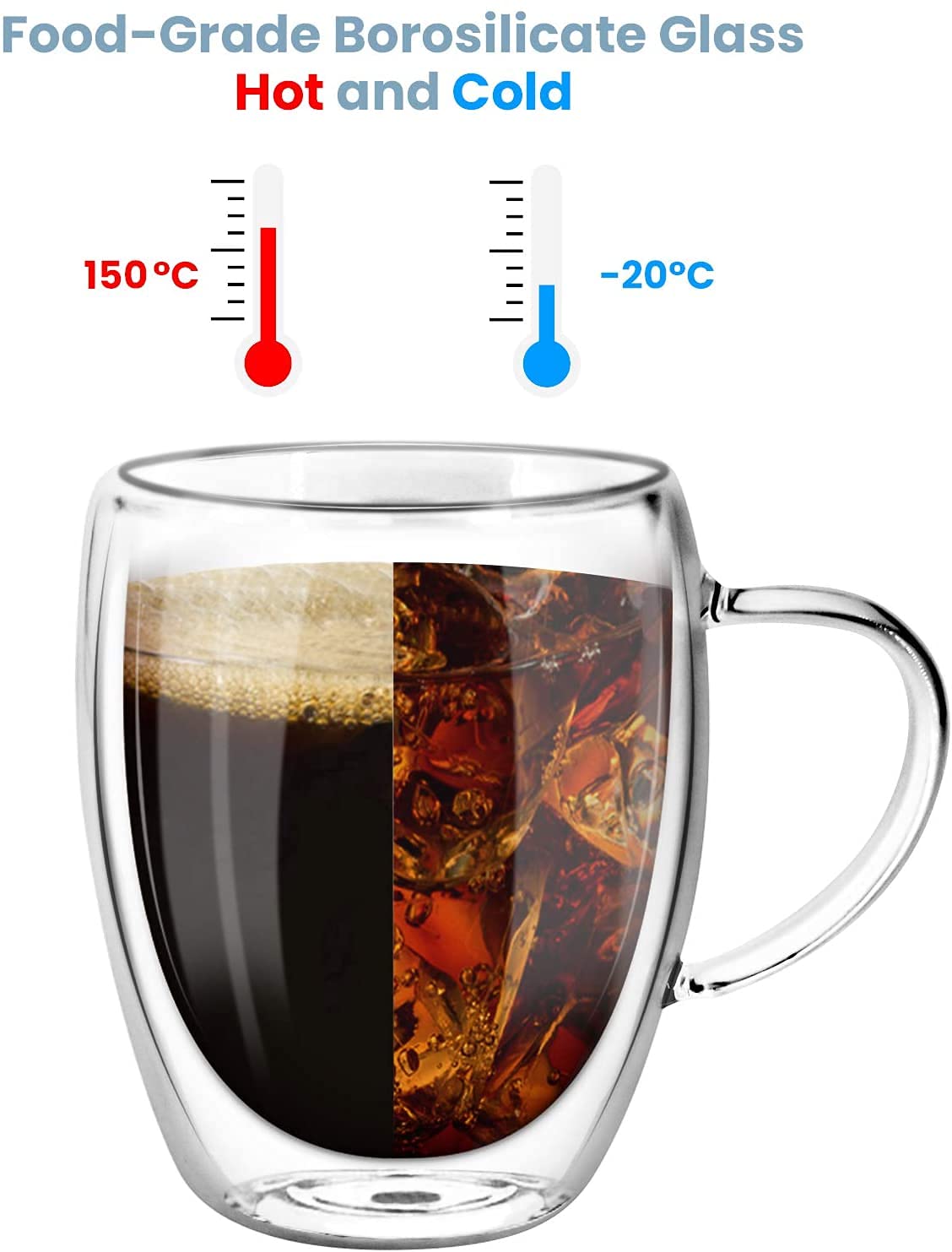 Lot De 6 Tasses à Café à Double Paroi - 355 Ml - Transparentes