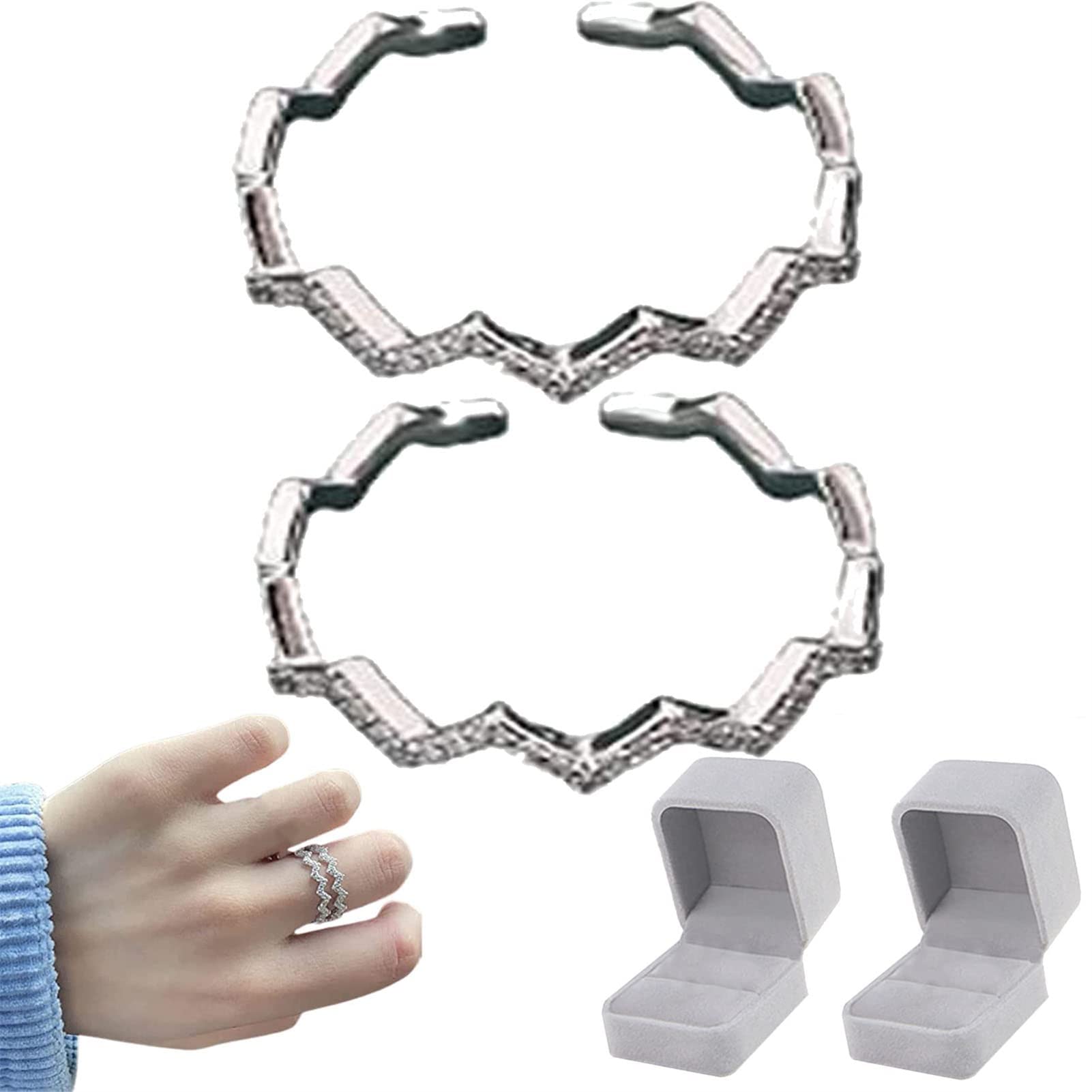 To My Daughter Highs And Lows Ring,Wave Pattern Zircon Inlaid Ring,Inspirational Rings For Teen Girls,Adjustable Opening Wave Pattern Ring with Micro-Inlaid Zircon,Stackable Knuckle Rings ,2 pc silver