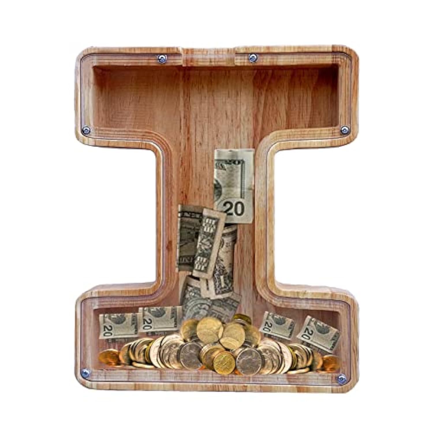 Large Piggy Bank for Kids Boys Girls, Personalized Wooden Letter Piggy Bank with Cut-Out Design, Alphabet Letter Coin Banks, Money Savings Box,Birthday Present for Kids Adults and Home Decoration (I)