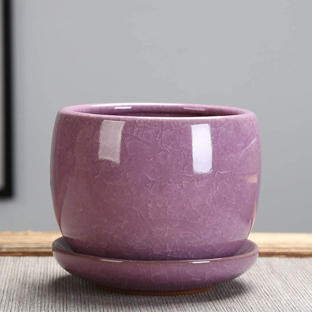 DFGHNBVC Ceramic Ice Crack Succulent Plant Pot With Tray Cactus Plant Pot Flower Pot Container Planter For Home Garden Office Decoration Containers Flowing Glaze Pots,A-9.5CM