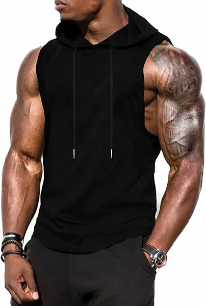 Babioboa Men's Workout Hooded Tank Tops Sports Training Sleeveless Gym Hoodies Bodybuilding Cut Off Muscle Shirts