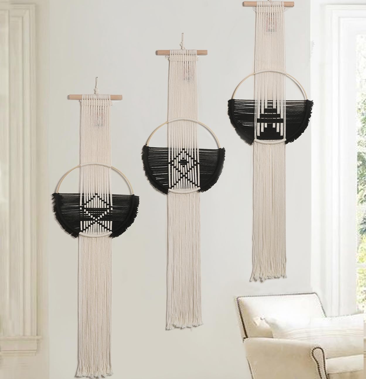 Flber Macrame Wall Hanging 3Pcs Macrame Wall Decor Macrame Wall Art Round Wall Art Handmade Boho Wall
