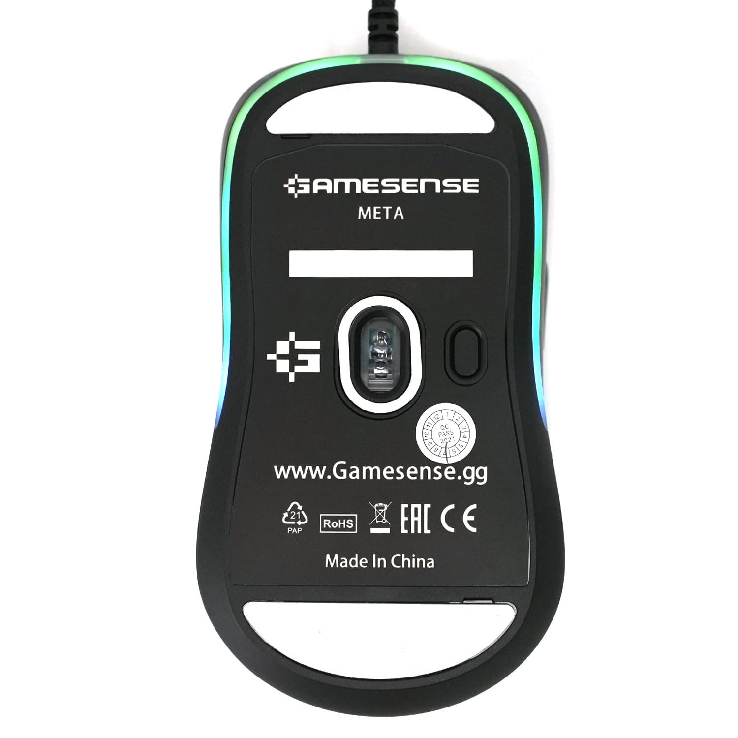 Gamesense Meta - Mouse da gioco ultra leggero con cavo, PixArt 3360, 65 g, 12.000 dpi, 60.000.000 clic su tutti i pulsanti, senza fori