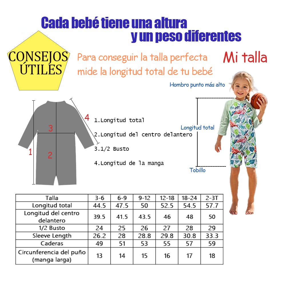 upandfast Traje de Baño Infantil UPF 50+ con Cremallera Trasera Segura y Broches en Entrepierna - Traje de Sol para Cambio Rápido de Pañal (3-36 Meses)