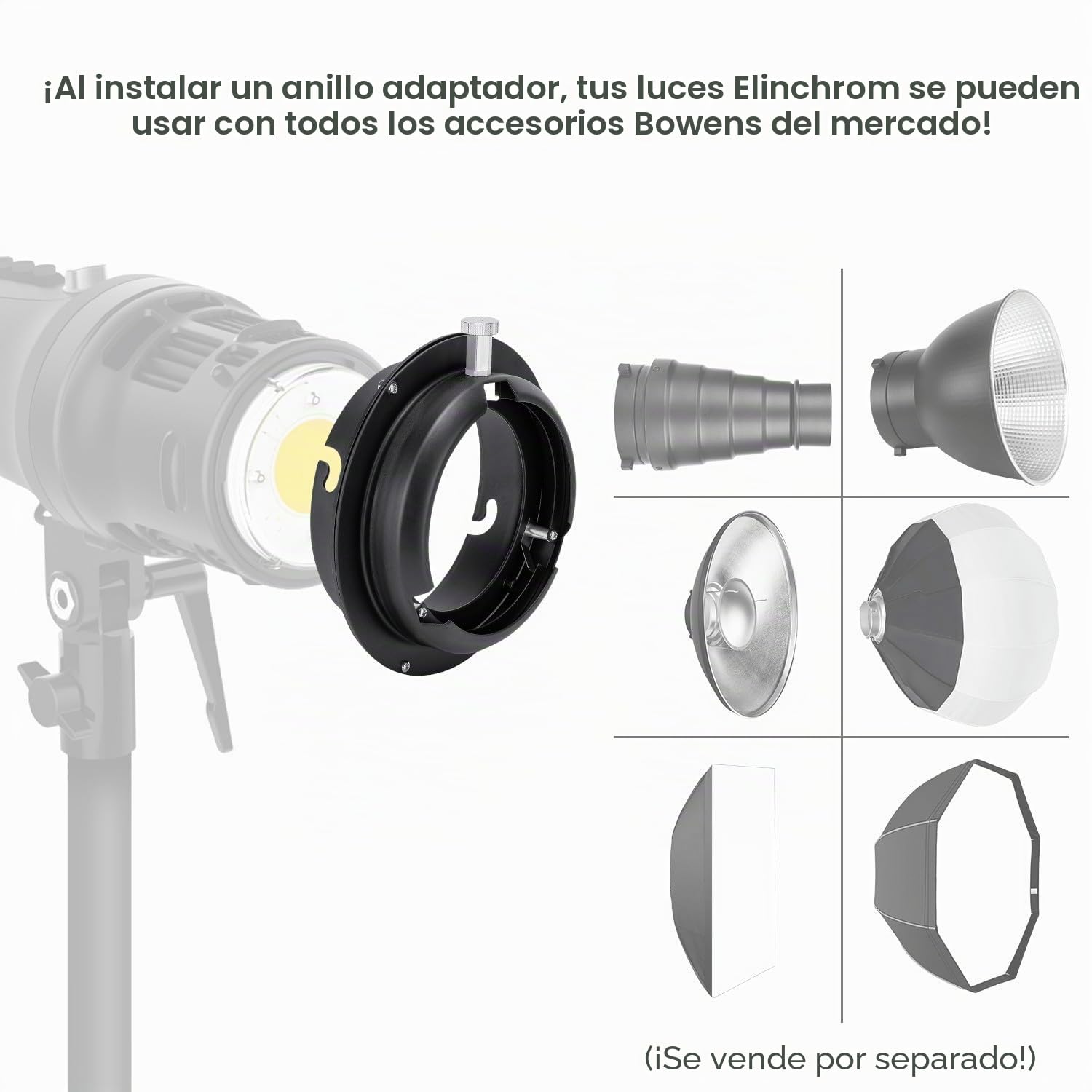 Anillo adaptador convertidor Fomito para acelerar el montaje de Elinchrom a Bowens para difusor de luz, beauty dish, flash estroboscópico, fotografía profesional